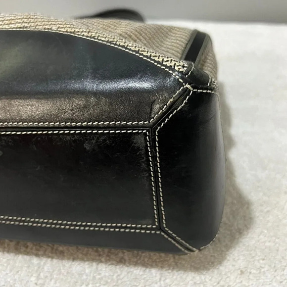 Tusk Womens Beige Black Shoulder Tote Bag Natural Woven Double Handle Large - Picture 7 of 14